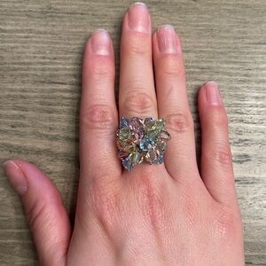 Multicolor Crystal Beads Cluster Ring